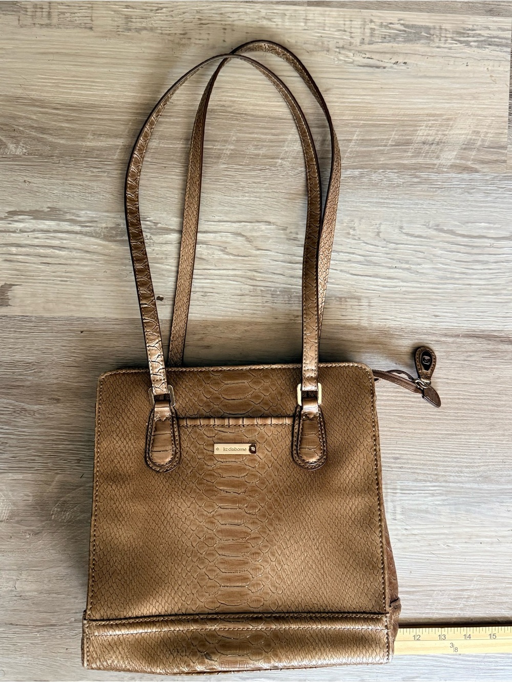Liz Claiborne Bronze Animal Print Shoulder Bag Multi Compartment Organizer Purse